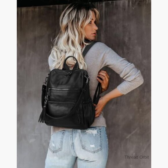 Convertible Vegan Leather Backpack Purse with Tassel, Holds 14\